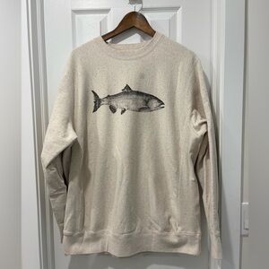 Cream Speckled Fish Graphic Crewneck Sweater Mens XL artist limited